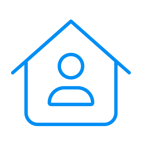 Line drawn icon of person inside of a house